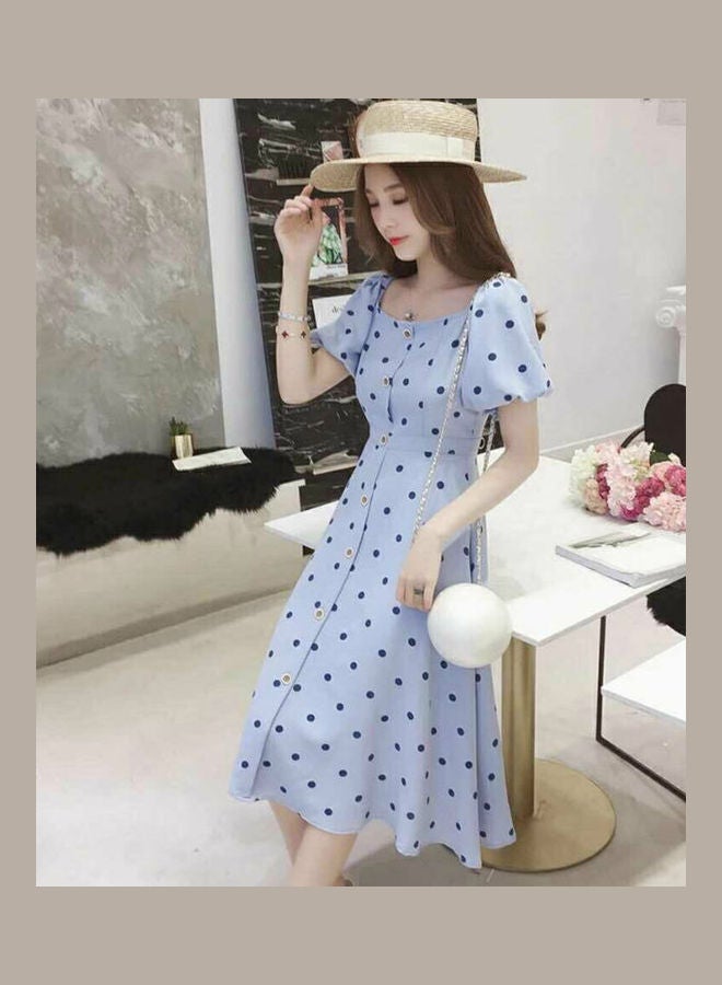 Polka Dot Printed Dress Blue  - Image 2