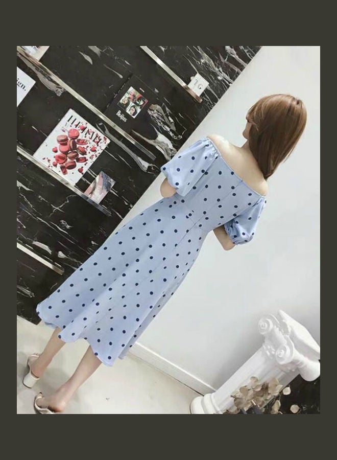 Polka Dot Printed Dress Blue  - Image 3