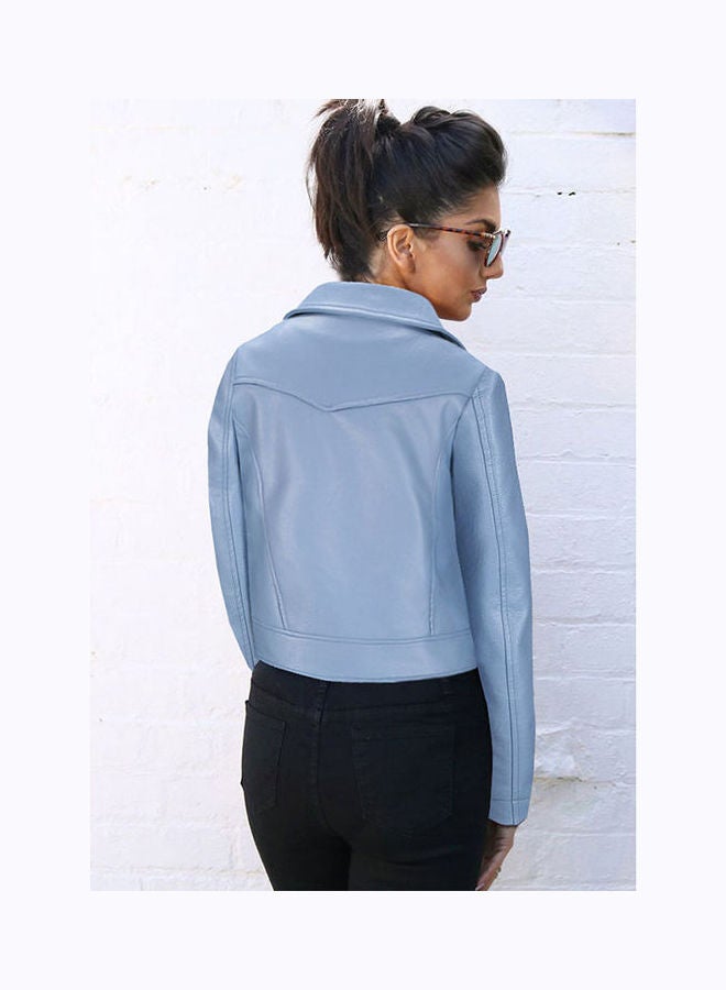 Embroidered Short Zip Up Jacket Blue/Red/Green - Image 3
