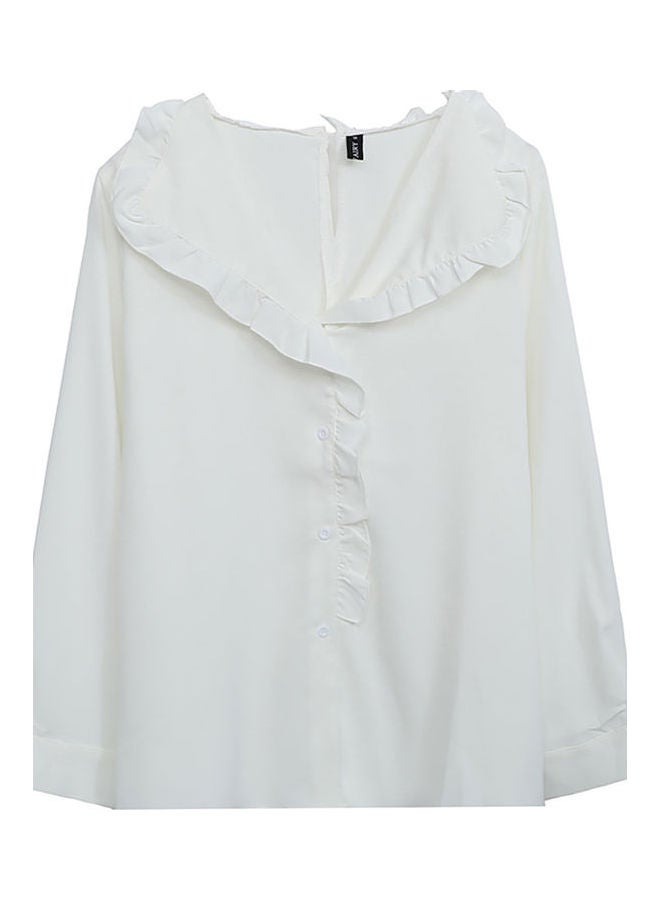 Solid Ruffle Detail Blouse White - Image 1