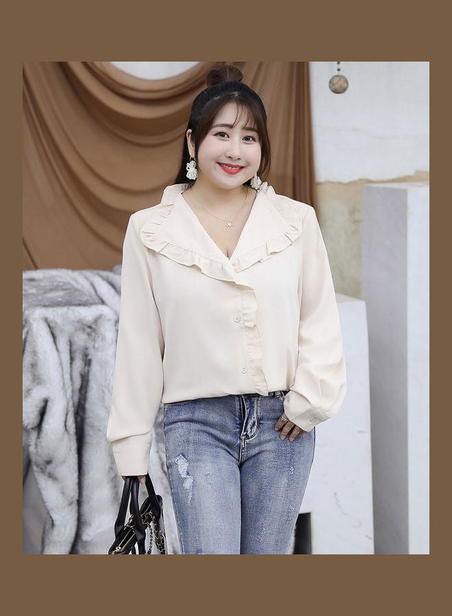 Solid Ruffle Detail Blouse Apricot - Image 2