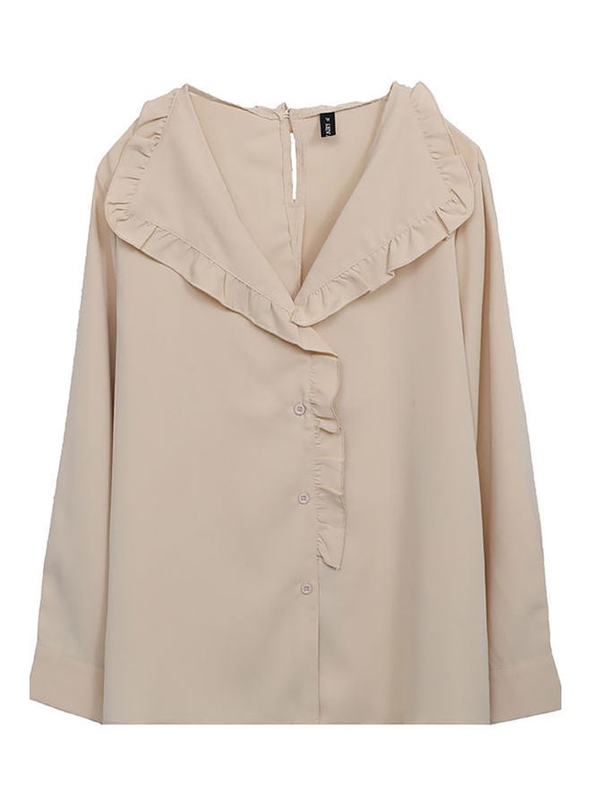 Solid Ruffle Detail Blouse Apricot - Image 1