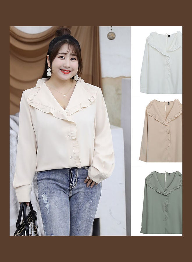 Solid Ruffle Detail Blouse Apricot - Image 4