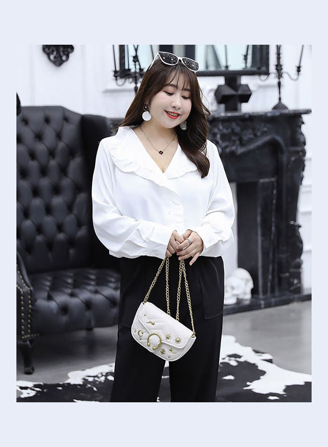 Solid Ruffle Detail Blouse White - Image 2
