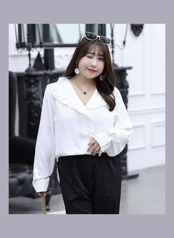 Solid Ruffle Detail Blouse White - Image 3