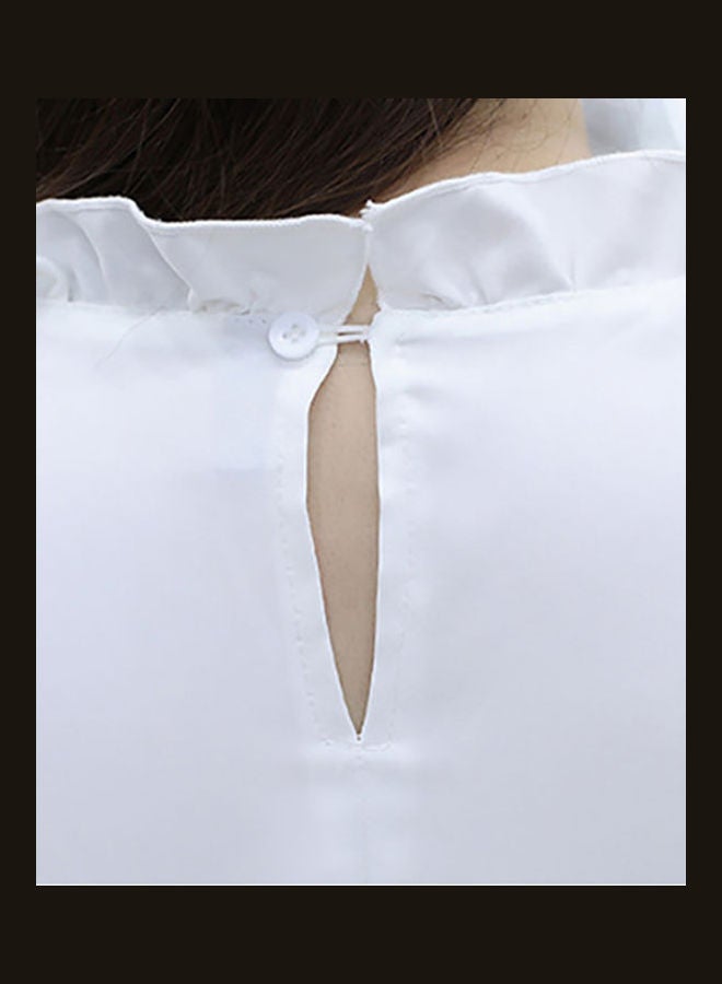 Solid Ruffle Detail Blouse White - Image 5