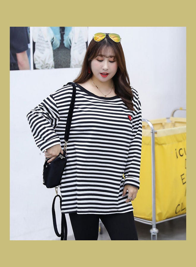 Striped Heart Embroidered T-Shirt Black/White - Image 2
