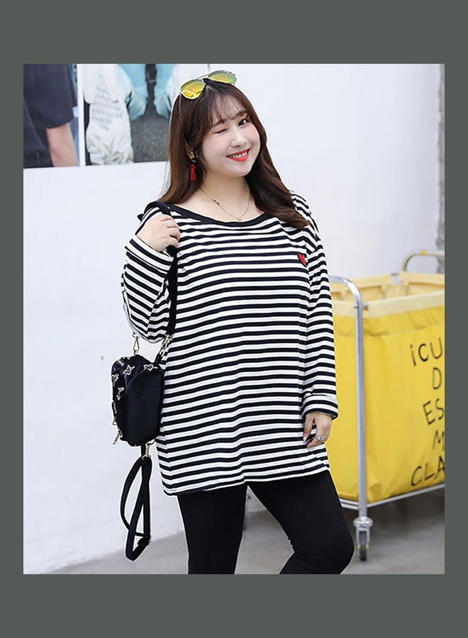 Striped Heart Embroidered T-Shirt Black/White - Image 3