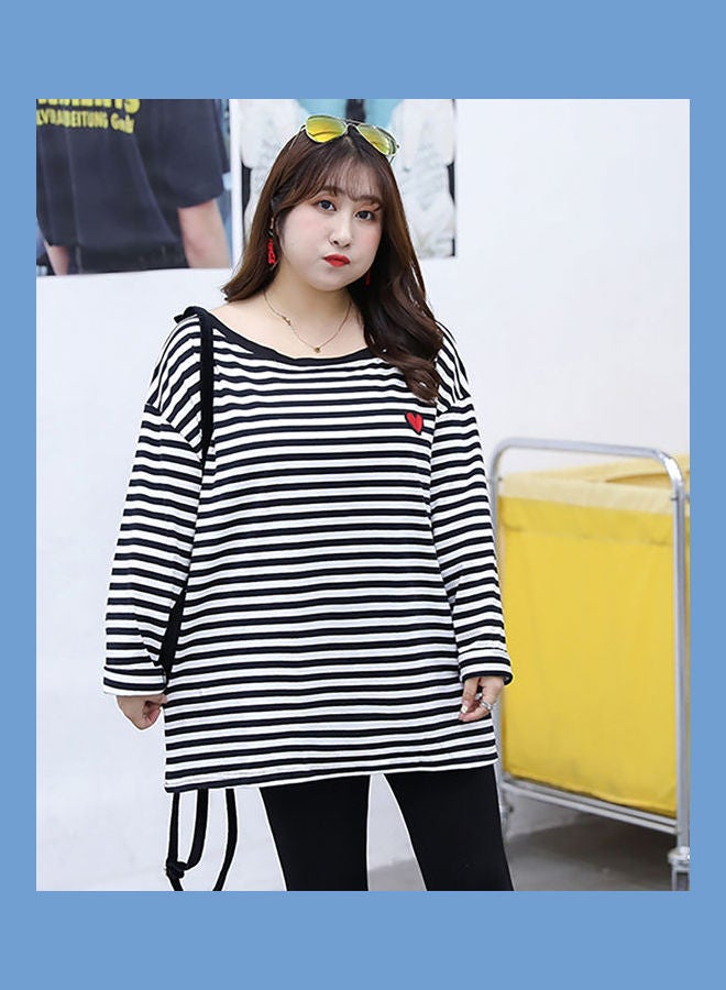 Striped Heart Embroidered T-Shirt Black/White - Image 4