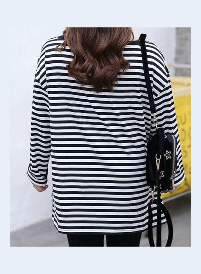 Striped Heart Embroidered T-Shirt Black/White - Image 5