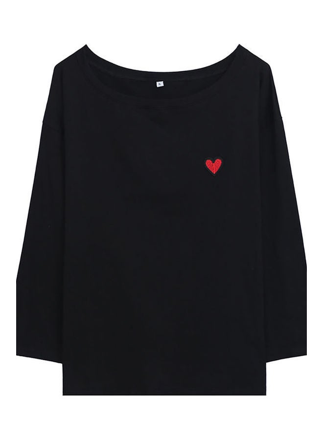 Solid Heart Embroidered T-Shirt Black/Red - Image 1