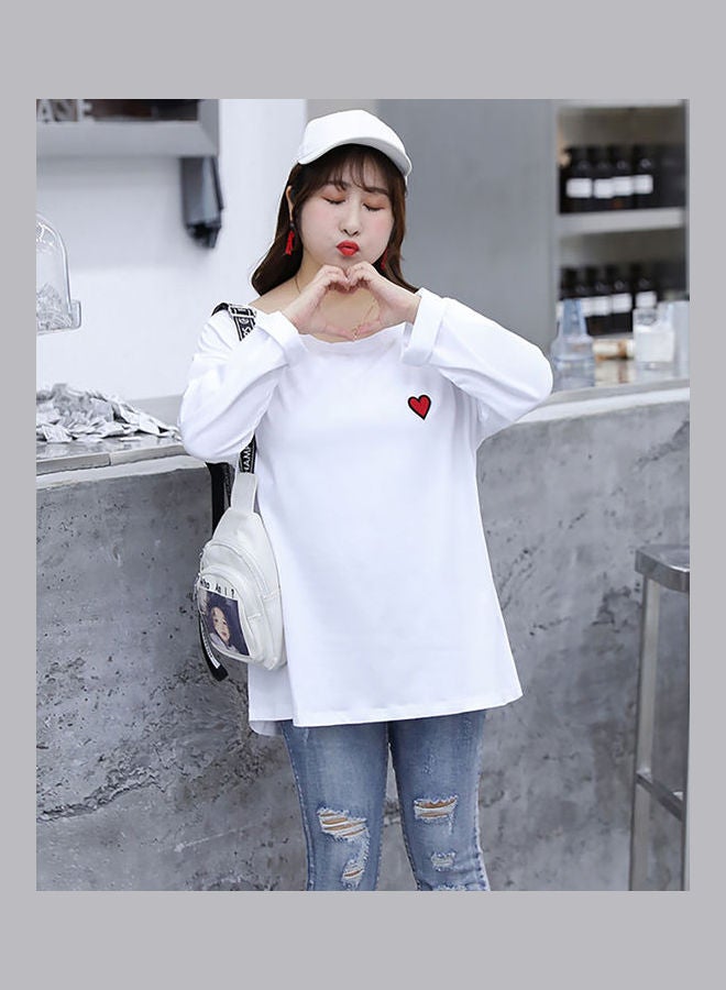 Solid Heart Embroidered T-Shirt White/Red - Image 2