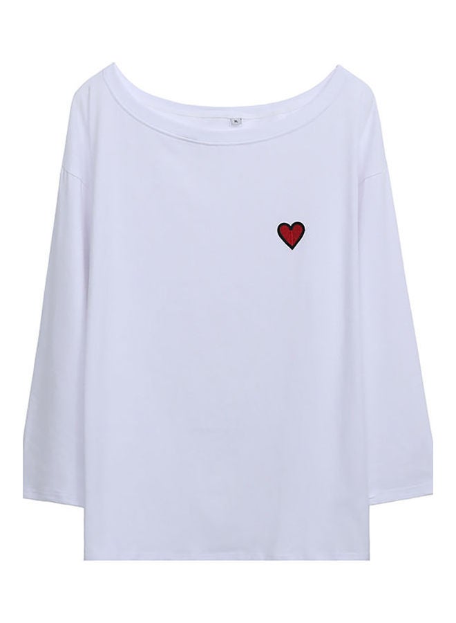 Solid Heart Embroidered T-Shirt White/Red - Image 1