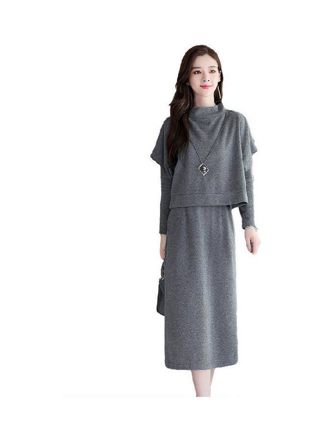 2-Piece Solid Dress With T-Shirt Set Grey - Image 2