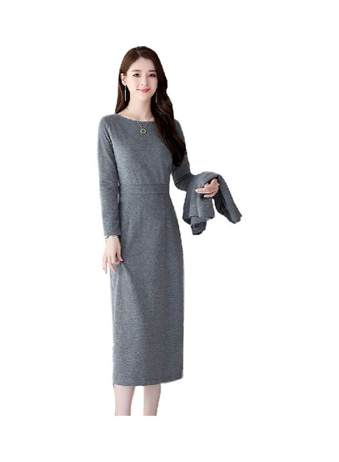 2-Piece Solid Dress With T-Shirt Set Grey - Image 3