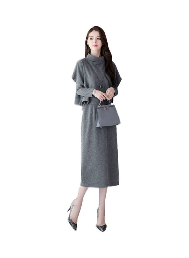 2-Piece Solid Dress With T-Shirt Set Grey - Image 4
