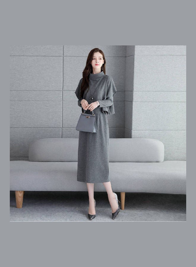 2-Piece Solid Dress With T-Shirt Set Grey - Image 1