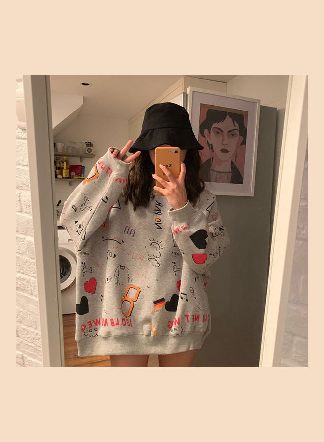 Printed Loose Sweatshirt Grey/Red/Black  - Image 1