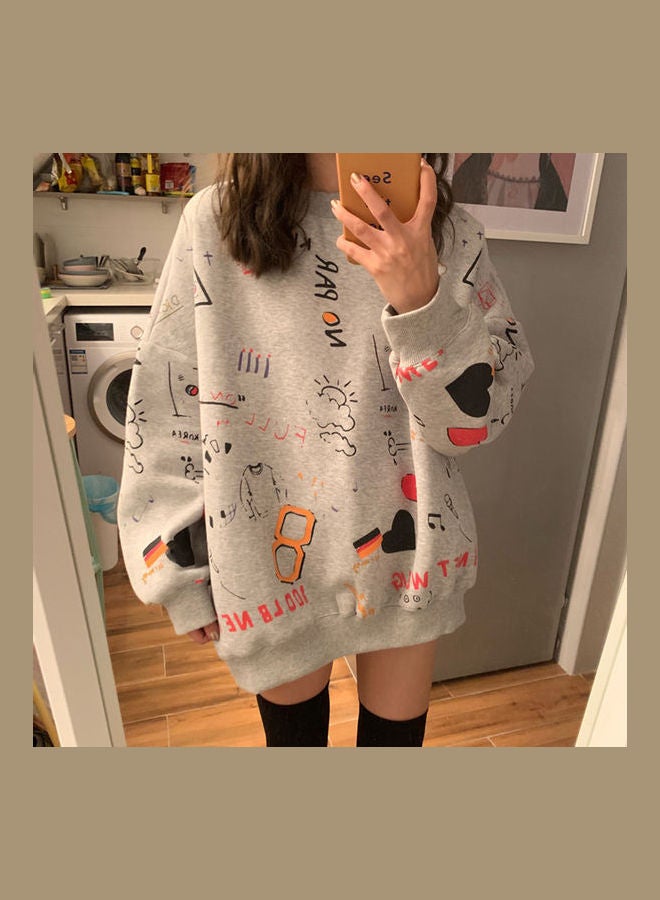 Printed Loose Sweatshirt Grey/Red/Black  - Image 3