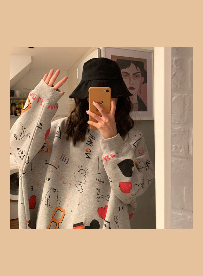 Printed Loose Sweatshirt Grey/Red/Black  - Image 4