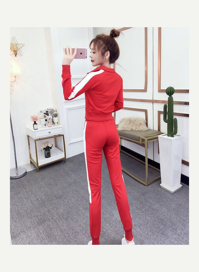 Side Striped Pattern Top With Pencil Pants Red/White - Image 3