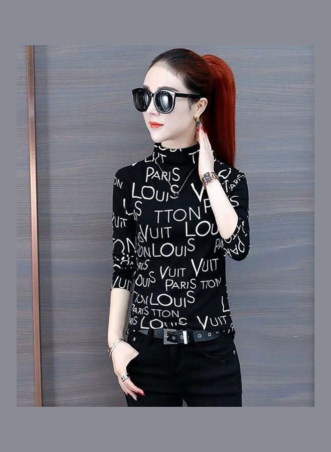 Printed Long Sleeves Pullover Black/White - Image 1