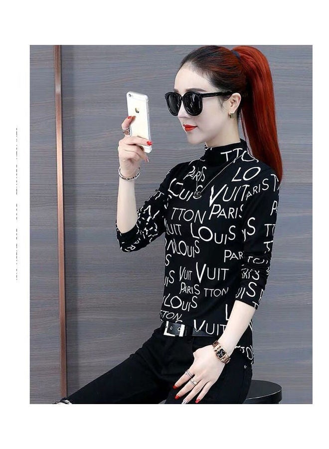 Printed Long Sleeves Pullover Black/White - Image 2