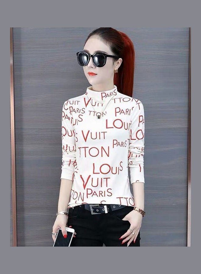 Printed Long Sleeves Pullover White/Red  - Image 1