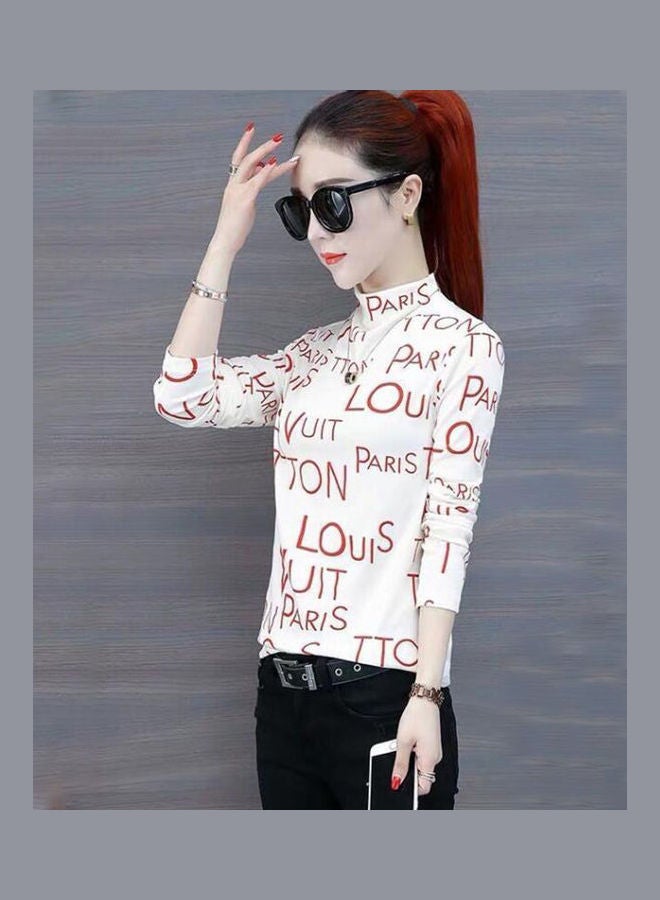 Printed Long Sleeves Pullover White/Red  - Image 2