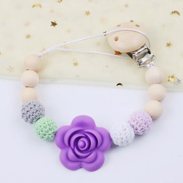 Rose Silicone Non-Toxic Baby Pacifier Chain - Image 3