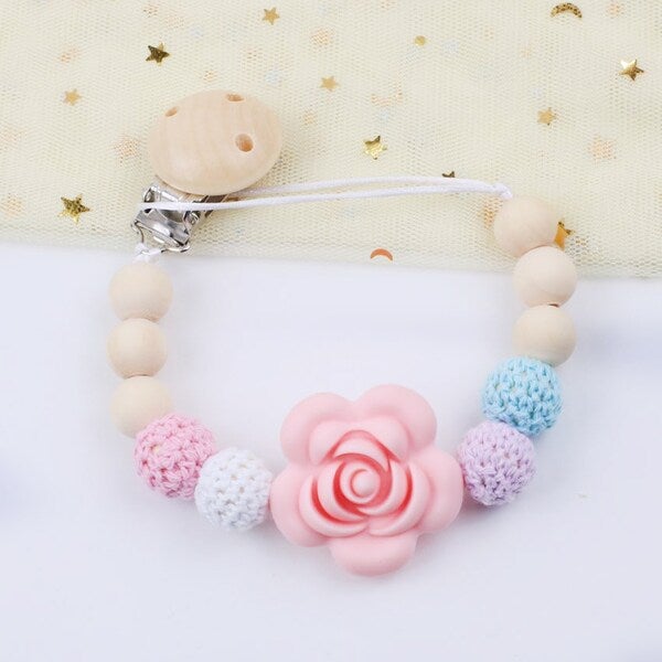 Rose Silicone Non-Toxic Baby Pacifier Chain - Image 2