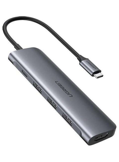 محول طاقة 5 في 1 بطرف Type C إلى HDMI رمادي