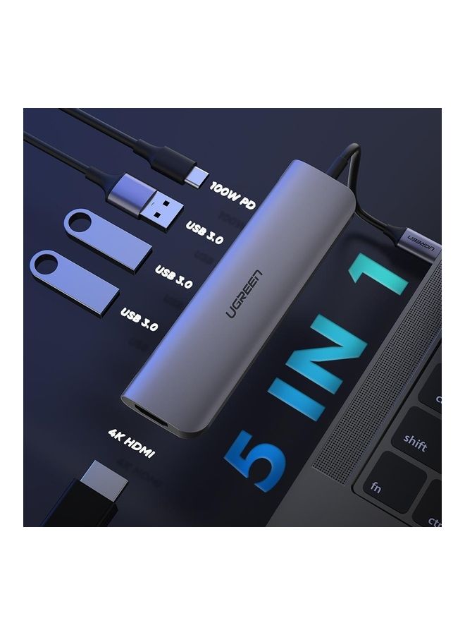 يو جرين - محول طاقة 5 في 1 بطرف Type C إلى HDMI رمادي - Image 1