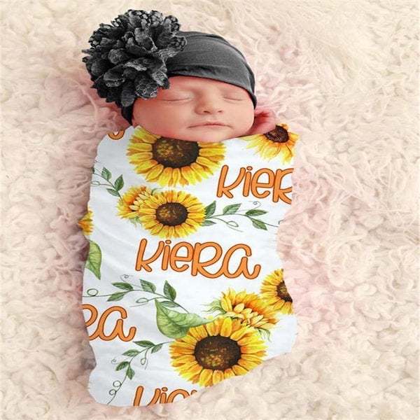 Generic 2-Piece INS Same Paragraph Autumn Winter Sunflower Printing Hug Baby Sleeping Bag & Hat Set  - Image 2