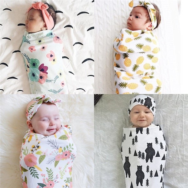 Generic 2-Piece Cocoon Newborn Anti-Kick Baby Sleeping Bag Outfit With Rabbit Ears Headband  - Image 2