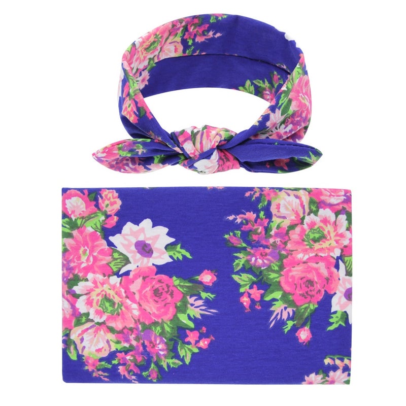 Floral Fashion Photo Props Baby's Blanket And Headwear Set - Image 1