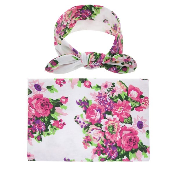Floral Fashion Photo Props Baby's Blanket And Headwear Set - Image 2