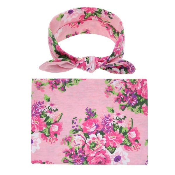 Floral Fashion Photo Props Baby's Blanket And Headwear Set - Image 5