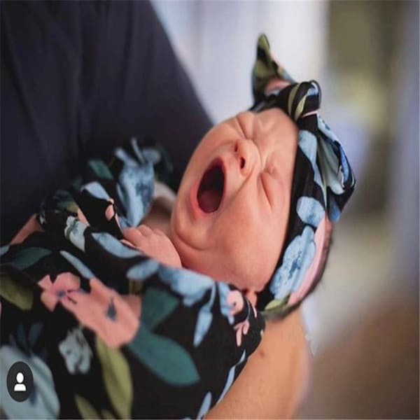 3-Piece Newborn Cotton Flowers Printing Wrap Towel & Cap Headband Set - Image 3