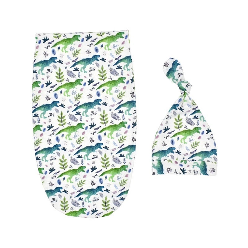 2-Piece Newborn Cocoon Printing Baby Sleeping Bag Tire Cap Set  - Image 1