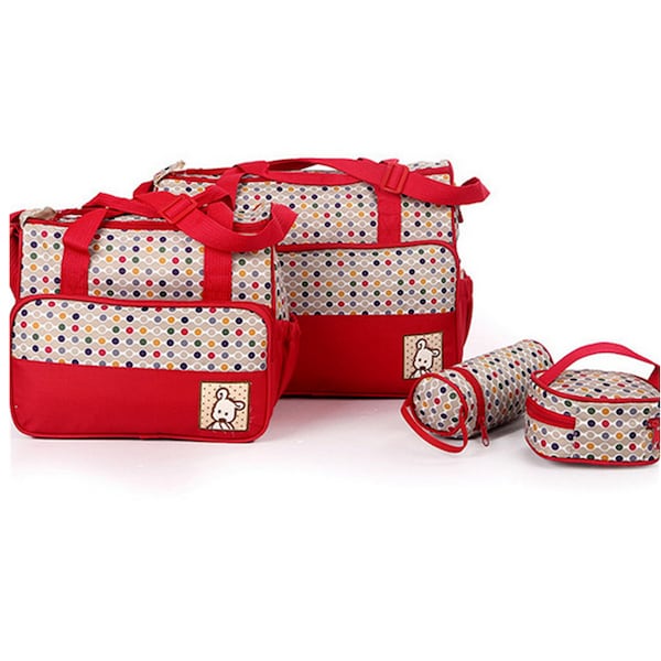 5-Piece Sweet Simple Polka Dots Diaper Storage Bag - Image 3