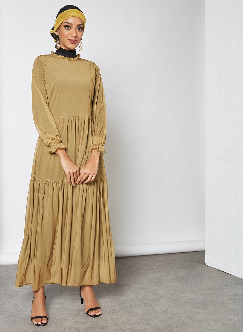 SIVVI for HANIYA High Neck Tiered Maxi Dress Khaki Green  - Image 1