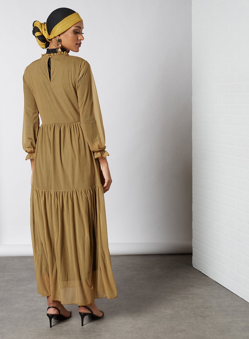 SIVVI for HANIYA High Neck Tiered Maxi Dress Khaki Green  - Image 2