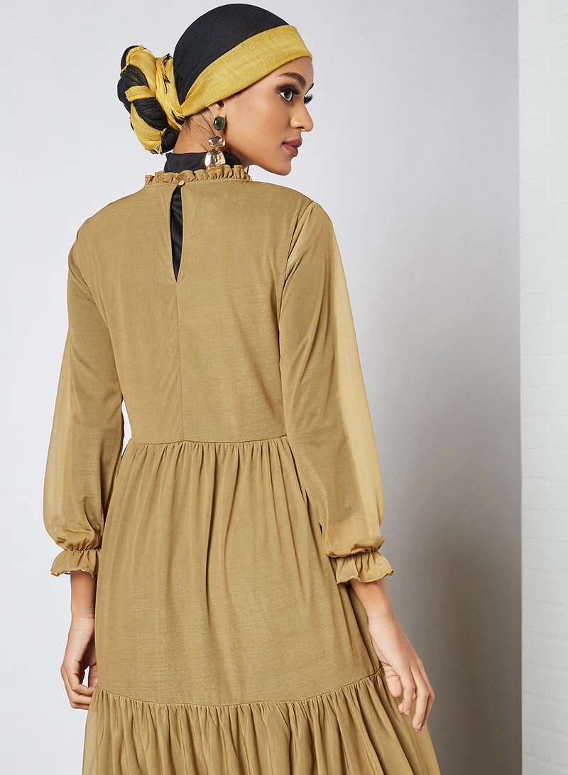 SIVVI for HANIYA High Neck Tiered Maxi Dress Khaki Green  - Image 4