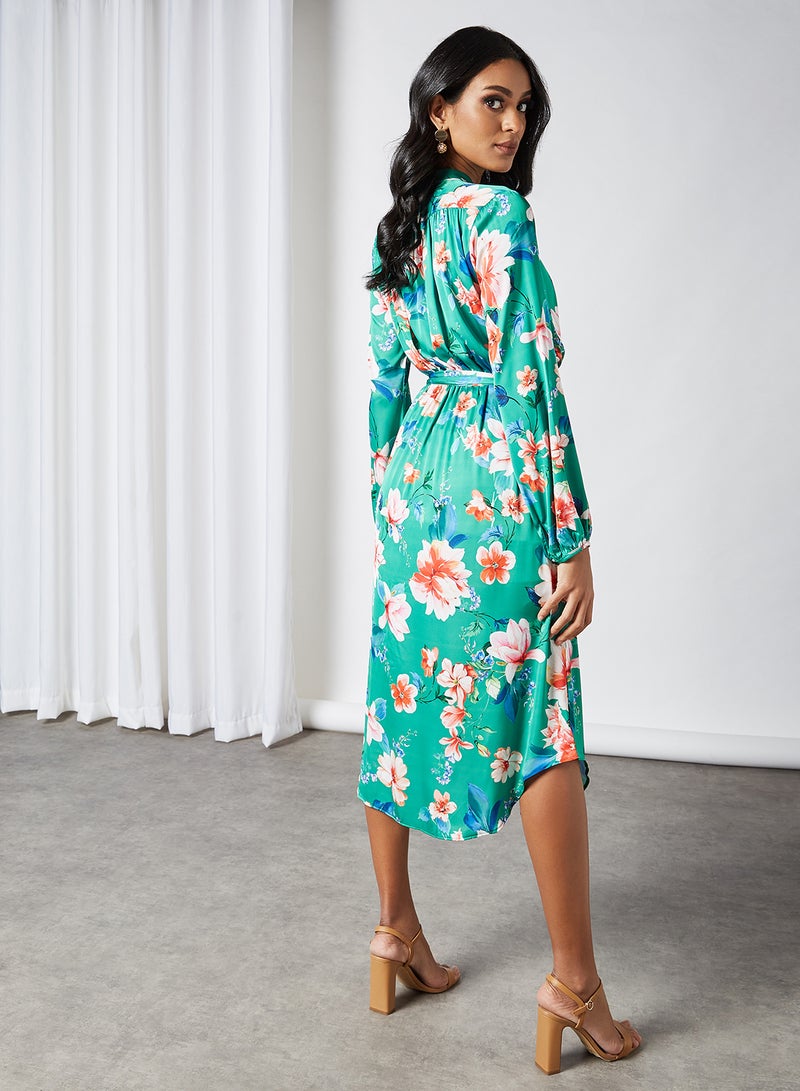SIVVI for HANIYA - Floral Asymmetric Hem Dress Green - Image 1