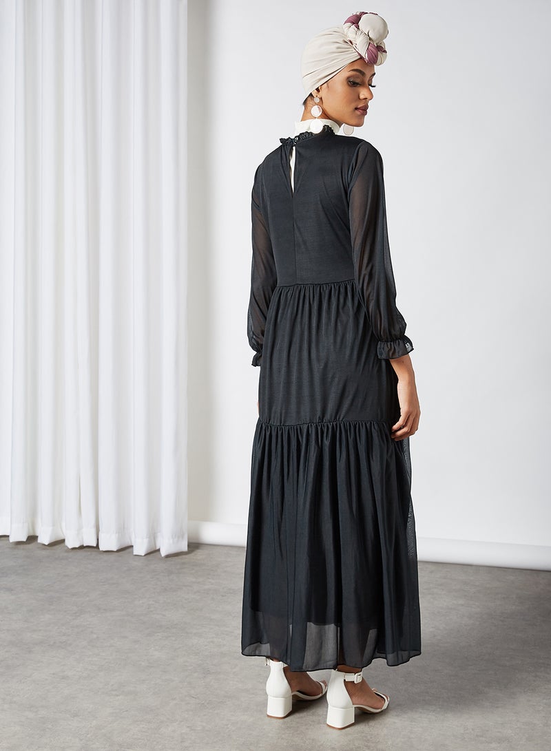 SIVVI for HANIYA - High Neck Tiered Dress Black - Image 1