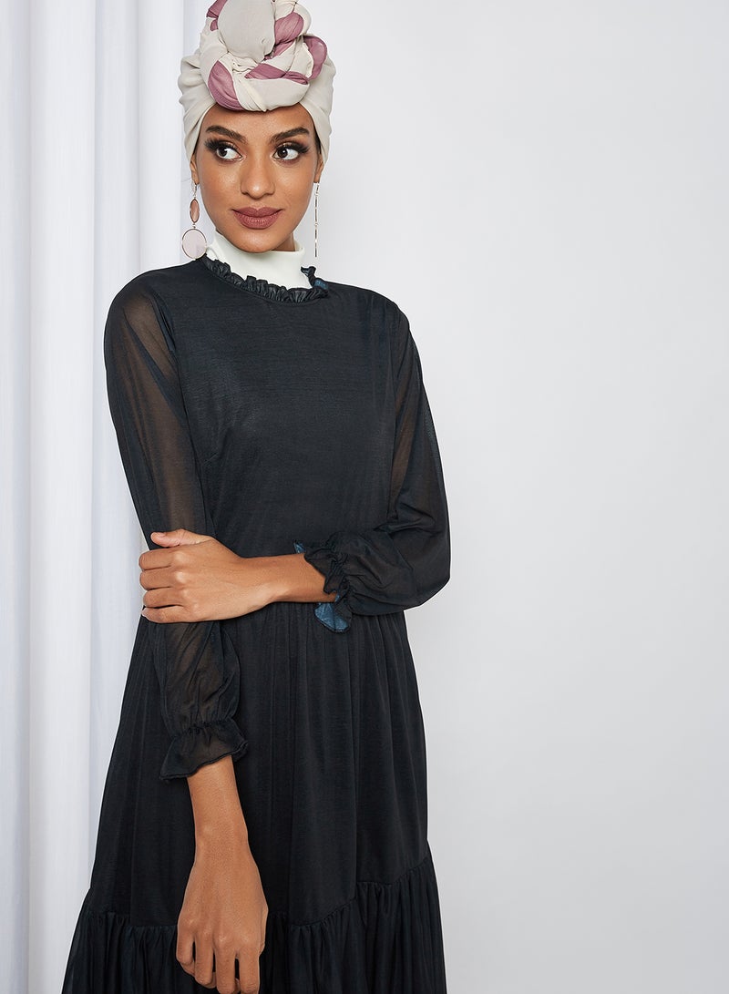 SIVVI for HANIYA - High Neck Tiered Dress Black - Image 1