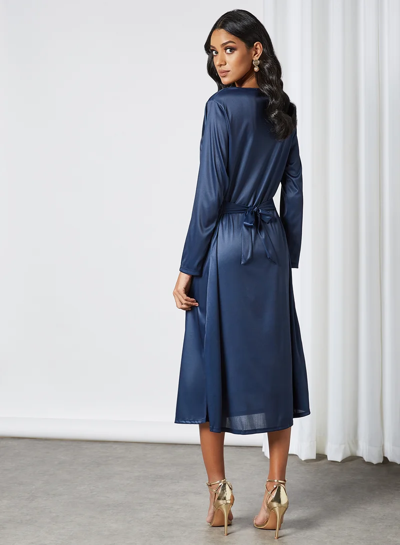 SIVVI for HANIYA Basic Maxi Dress With Waist Tie Blue