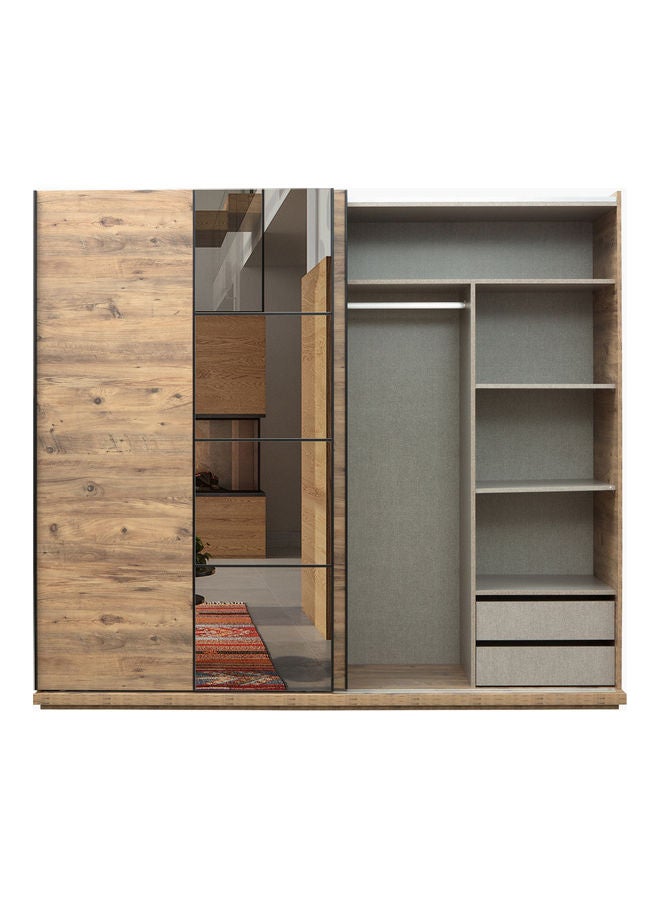 Lisbon Sliding Door Wardrobe With Mirror Beige 213 x 244cm