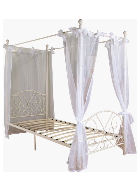 Isabella 4-Poster Single Bed With Mosquito Net White/Beige